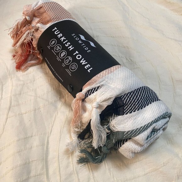 Slowtide Zoey Turkish Towel 100% Cotton Multicolor Stripe Grab-and-go Beach - Picture 3 of 10